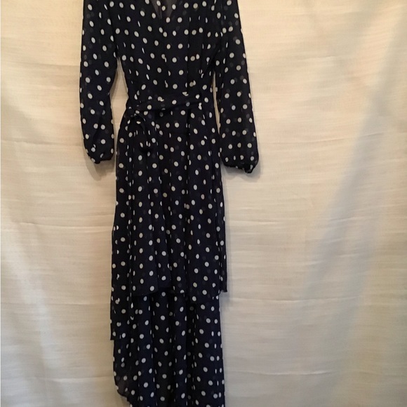 CBR Dresses & Skirts - NWT CBR WOMEN BLUE & WHITE POLKA DOT ELASTIC PUFF SLEEVE, SHEER WRAP MAXI DRESS